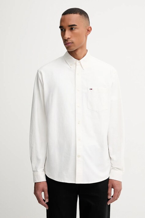 Tommy Jeans koszula bawełniana męska kolor biały relaxed z kołnierzykiem button-down DM0DM21926