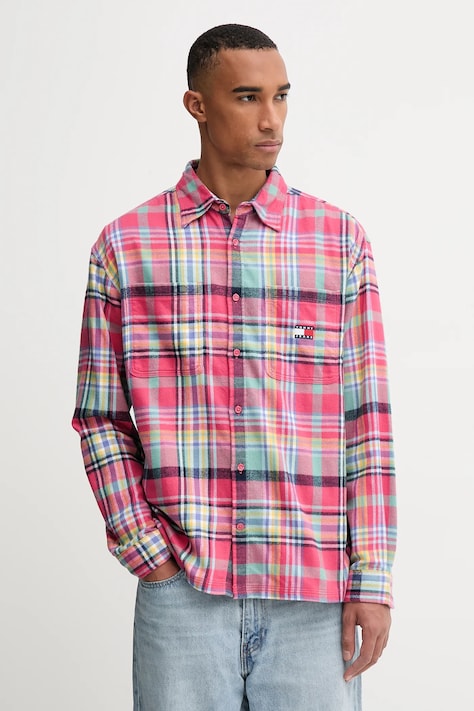 Бавовняна сорочка Tommy Jeans колір рожевий relaxed класичний комір DM0DM22020