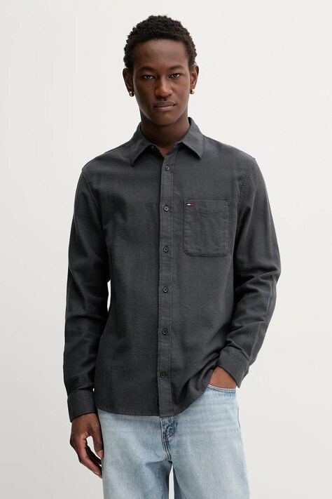 Бавовняна сорочка Tommy Jeans колір чорний regular класичний комір DM0DM22023