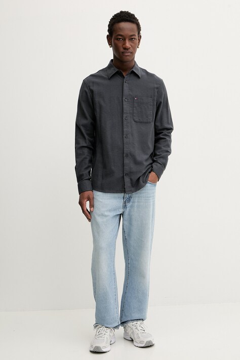 Бавовняна сорочка Tommy Jeans колір чорний regular класичний комір DM0DM22023