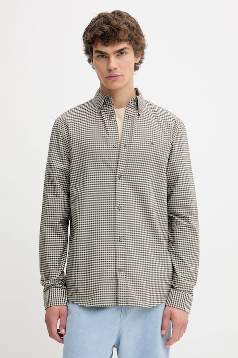 Tommy Jeans koszula bawełniana męska kolor zielony regular z kołnierzykiem button-down DM0DM22025