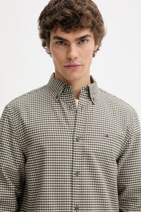 Tommy Jeans koszula bawełniana męska kolor zielony regular z kołnierzykiem button-down DM0DM22025