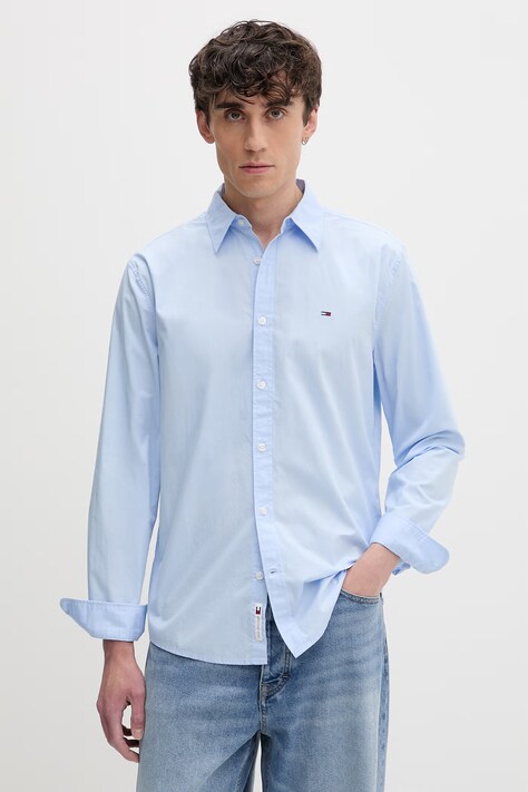Tommy Jeans koszula męska bawełniana niebieska gładka DM0DM22026