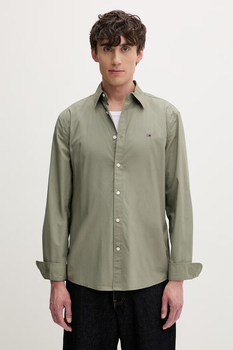 Tommy Jeans koszula męska bawełniana zielona gładka DM0DM22026