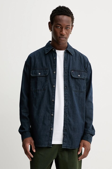 Tommy Jeans koszula jeansowa męska kolor granatowy relaxed z kołnierzykiem klasycznym DM0DM22122