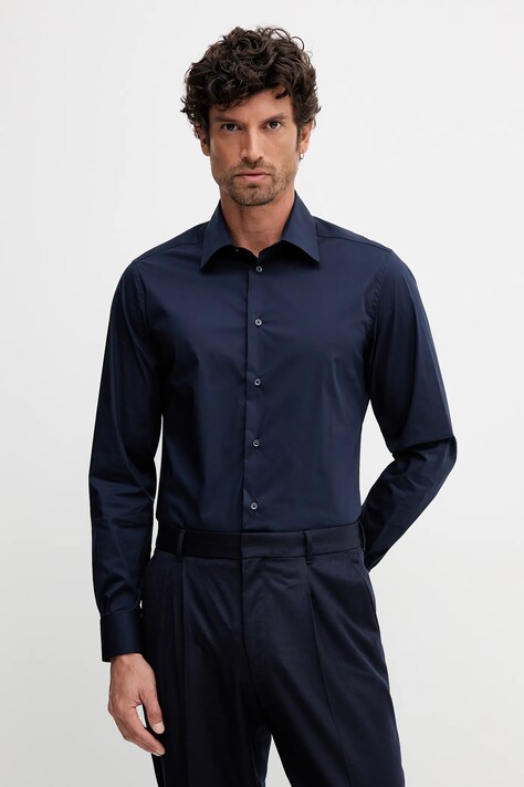 United Colors of Benetton cămașă culoarea bleumarin, cu guler clasic, regular, 551MUQ049