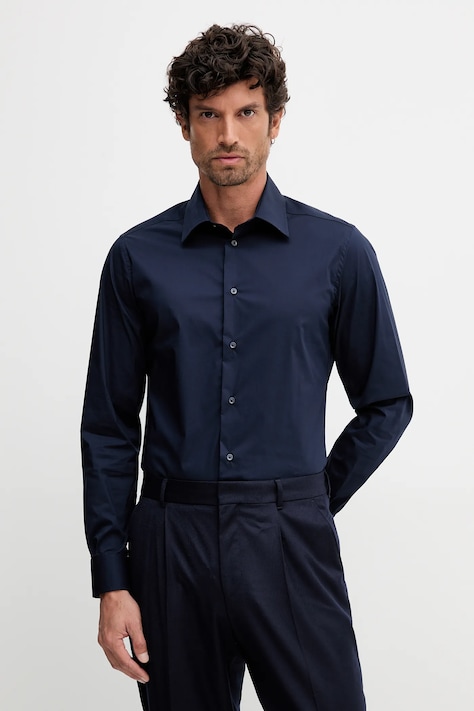 Košeľa United Colors of Benetton tmavomodrá farba, regular, s klasickým golierom, 551MUQ049
