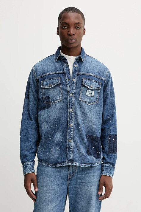 Guess Originals koszula jeansowa męska kolor niebieski regular z kołnierzykiem klasycznym M5YH82 D5R01