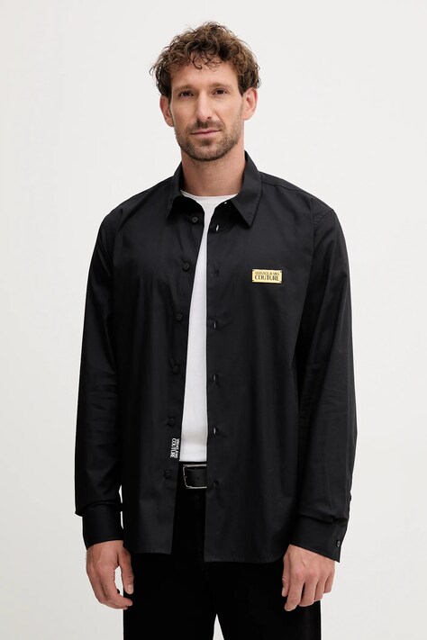 Versace Jeans Couture koszula bawełniana męska kolor czarny regular z kołnierzykiem klasycznym 79GALKR1 CN00K