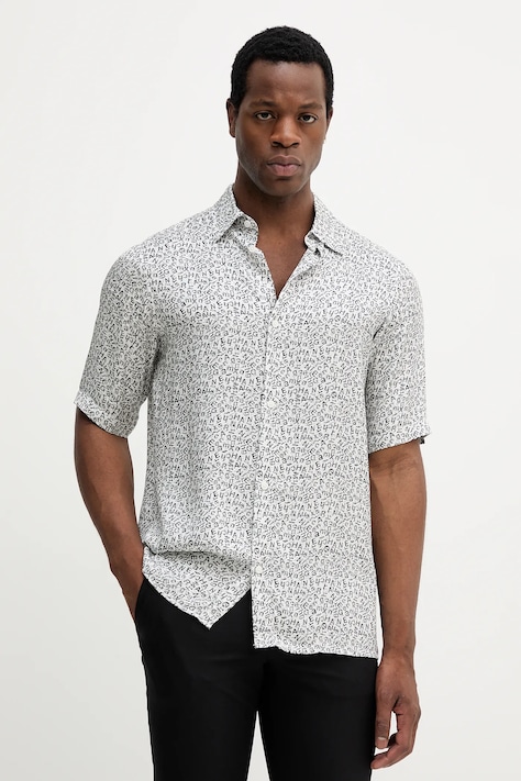 Košile Armani Exchange pánská, černá barva, regular, s klasickým límcem, XM001926 AF13235