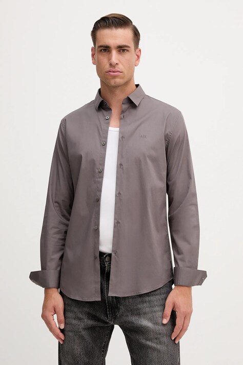 Košeľa Armani Exchange šedá farba, regular, s klasickým golierom, 8NZC31 ZN28Z
