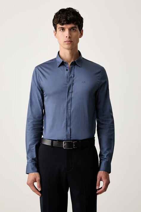 Armani Exchange koszula męska bawełniana z elastanem niebieska gładka 8NZCBD ZN10Z