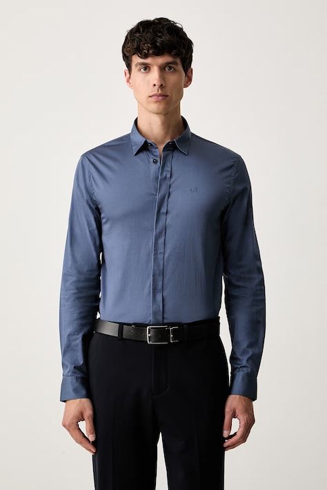 Armani Exchange srajca moška bombažna z elastanom modra enobarvna 8NZCBD ZN10Z