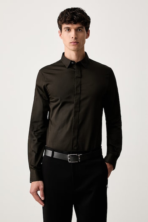 Armani Exchange srajca moška bombažna z elastanom zelena enobarvna 8NZCBD ZN10Z