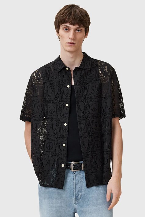 AllSaints koszula NETLEY męska kolor czarny relaxed z kołnierzykiem klasycznym M028SD