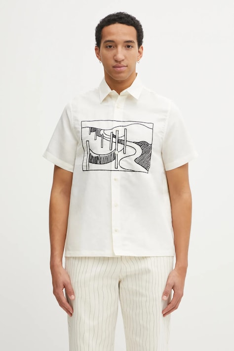 Сорочка з бавовною by Parra The dunes колір бежевий regular класичний комір 54140