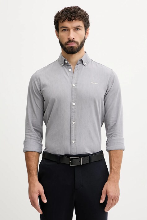 Pepe Jeans koszula męska kolor szary slim z kołnierzykiem button-down PM3090018C0