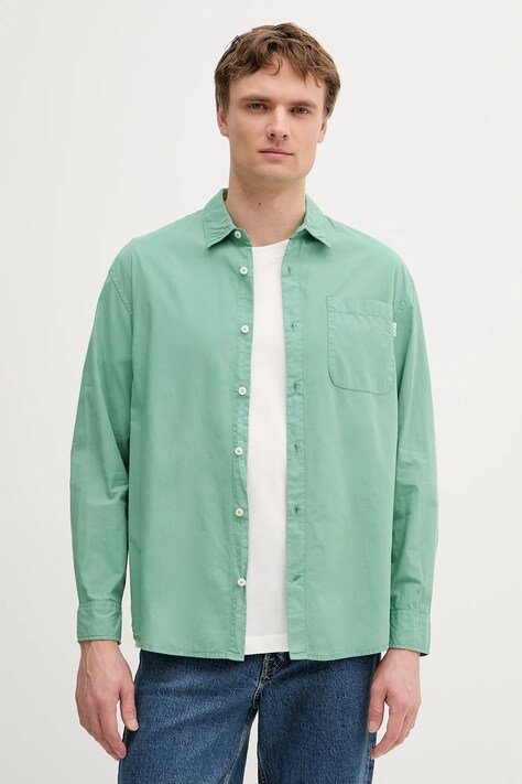 Pepe Jeans cămașă din bumbac culoarea verde, cu guler clasic, relaxed, PM309075
