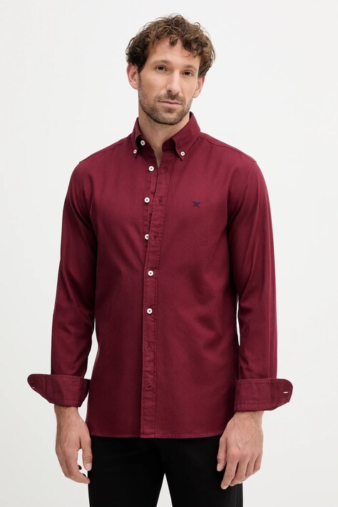 Хлопковая рубашка Hackett London цвет бордовый regular воротник button-down HM3010508
