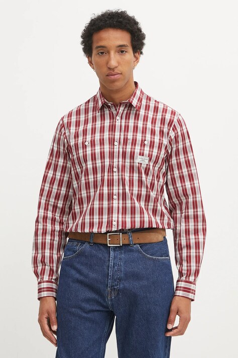 Guess Jeans koszula bawełniana męska kolor bordowy regular z kołnierzykiem klasycznym M5YH37 WH7Q1