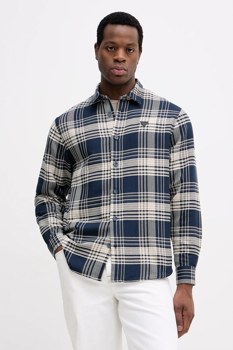 Guess koszula męska kolor granatowy relaxed z kołnierzykiem klasycznym M5BH24 W1951