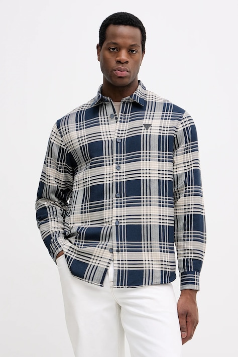 Guess koszula męska kolor granatowy relaxed z kołnierzykiem klasycznym M5BH24 W1951