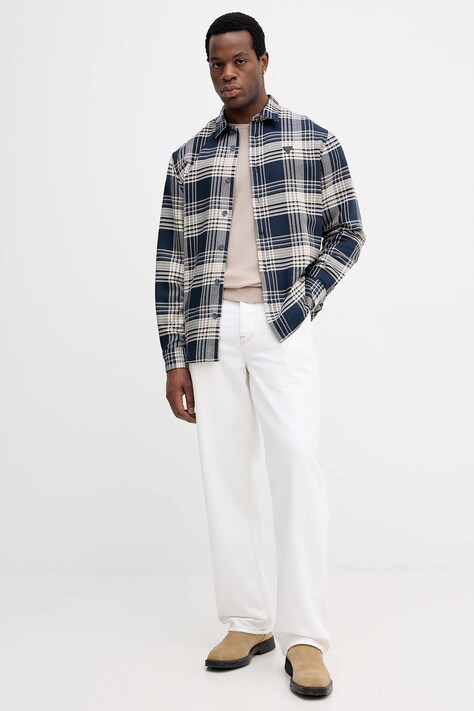 Guess koszula męska kolor granatowy relaxed z kołnierzykiem klasycznym M5BH24 W1951