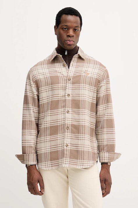 Košile Guess pánská, béžová barva, relaxed, s klasickým límcem, M5BH24 W1951