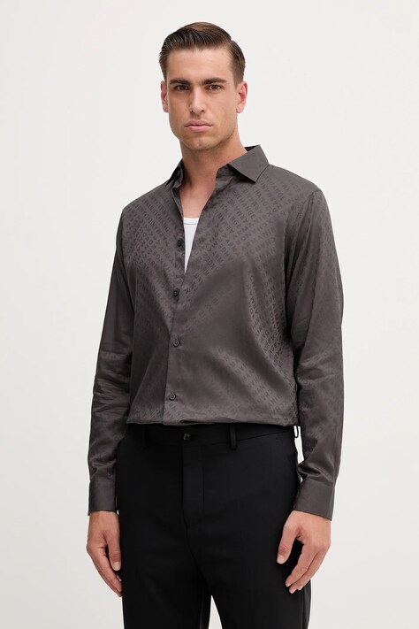 Armani Exchange koszula bawełniana męska kolor szary regular z kołnierzykiem włoskim XM001142 AF13131