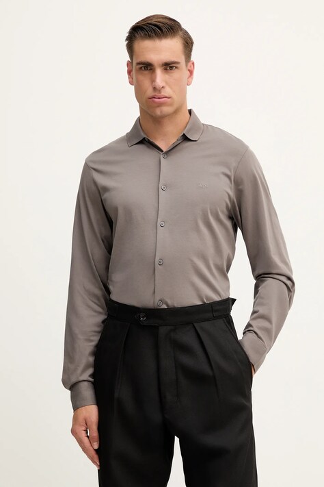 Armani Exchange koszula bawełniana męska kolor szary regular z kołnierzykiem klasycznym XM001370 AF10364