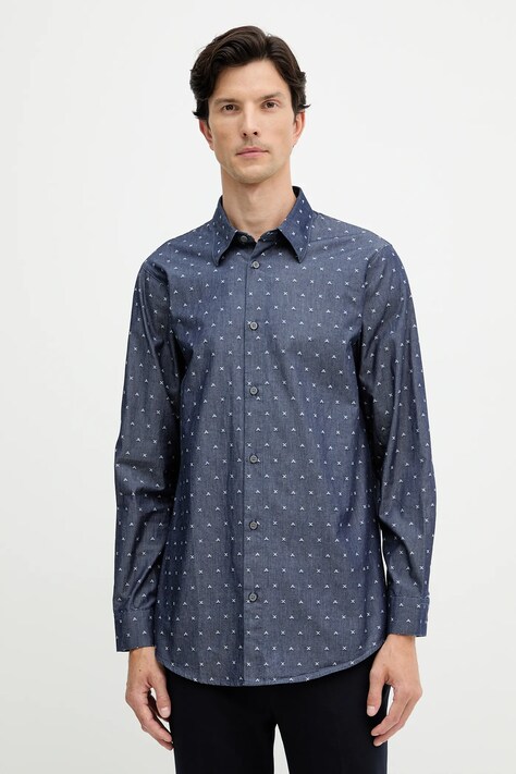 Armani Exchange koszula bawełniana męska kolor granatowy regular z kołnierzykiem klasycznym XM001716 AF17528