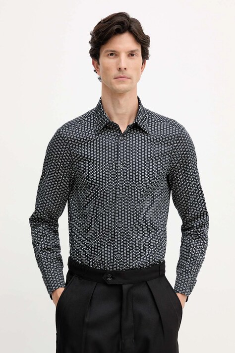 Emporio Armani koszula męska kolor granatowy regular z kołnierzykiem klasycznym EM001537 AF14130