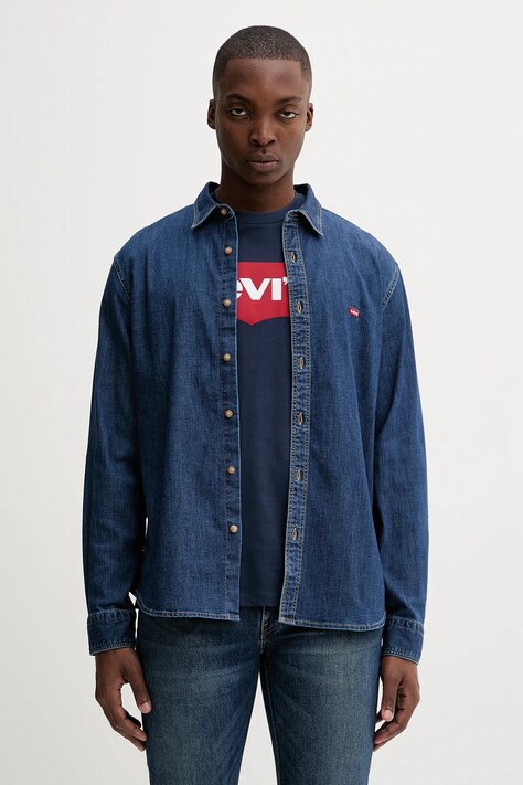 Levi's koszula jeansowa męska kolor niebieski regular z kołnierzykiem klasycznym 86625