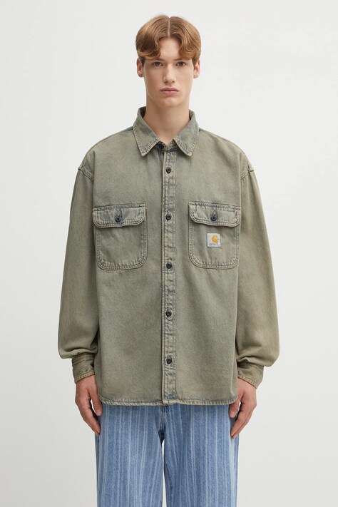 Carhartt WIP koszula jeansowa Tigan męska kolor beżowy relaxed z kołnierzykiem klasycznym I035821.3FUGD