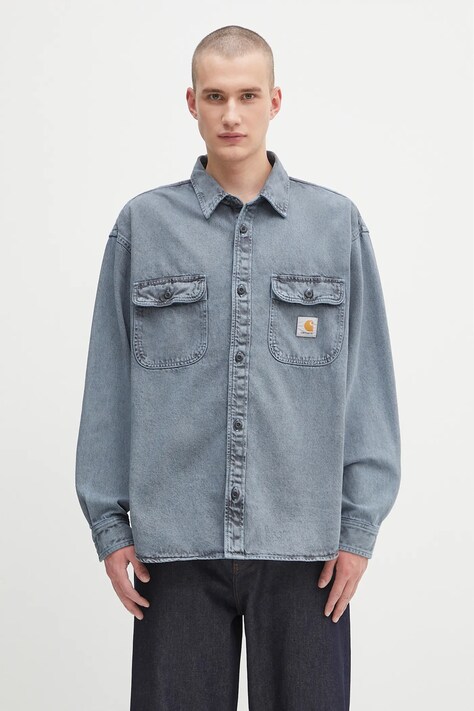 Carhartt WIP koszula jeansowa Tigan męska kolor niebieski relaxed z kołnierzykiem klasycznym I035821.36AGD
