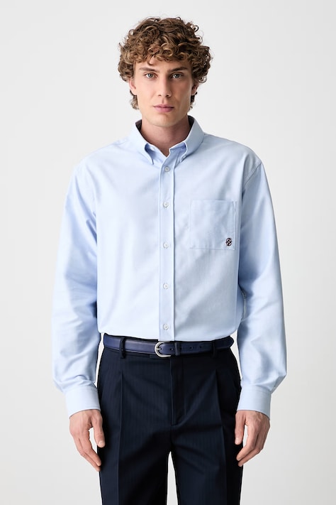 Drôle de Monsieur košile pánská bavlněná La Chemise Oxford modrá hladká H.SH240.CO225
