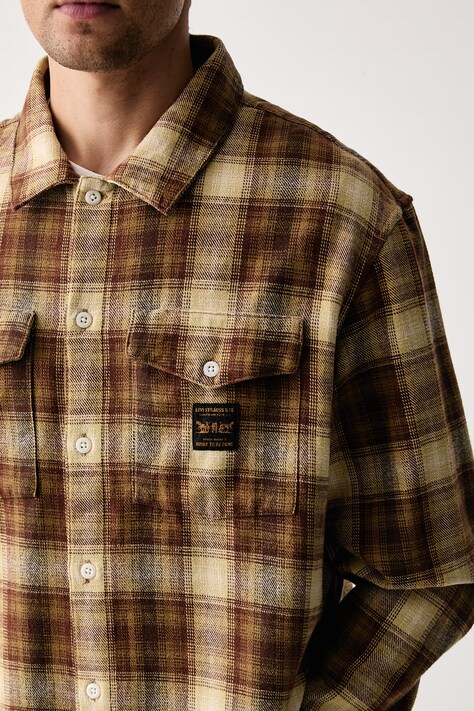 Levi's Koszula męska bawełniana LS WORKER - WW x WORKWEAR brązowa gładka 003O2