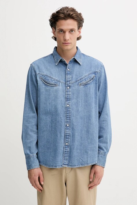 Levi's koszula jeansowa męska kolor niebieski regular z kołnierzykiem klasycznym 003NS
