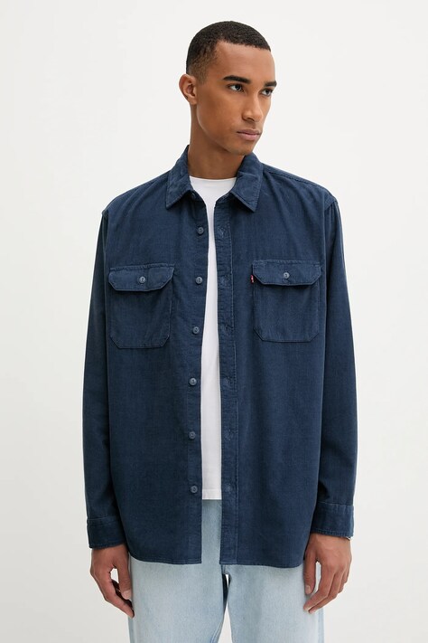 Levi's cămașă din velur culoarea bleumarin, cu guler clasic, regular, 19573