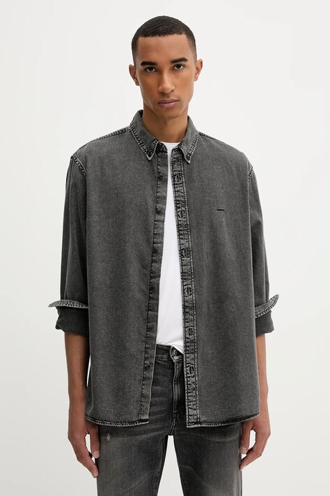 Levi's cămașă jeans culoarea negru, cu guler button-down, regular, A7210