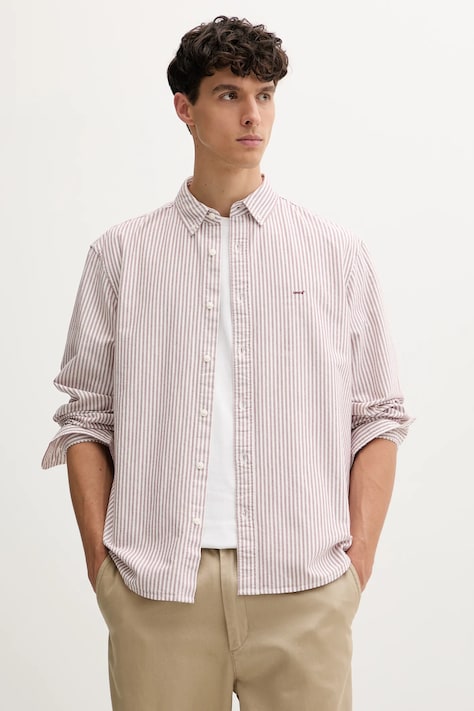 Bavlněná košile Levi's pánská, vínová barva, relaxed, s límečkem button-down, A7210