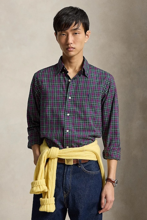 Polo Ralph Lauren Koszula męska bawełniana brązowa w kratkę 710953644