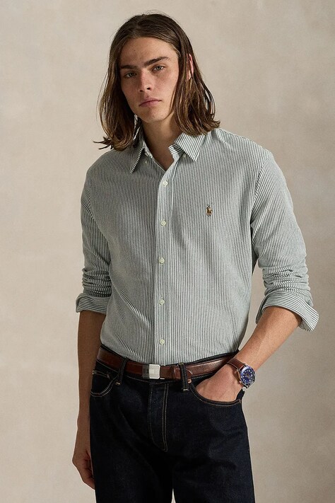 Бавовняна сорочка Polo Ralph Lauren колір зелений regular класичний комір 710979489