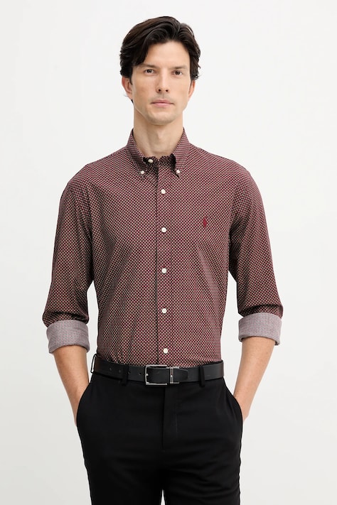 Košeľa Polo Ralph Lauren hnedá farba, regular, s golierom button-down, 710P00520