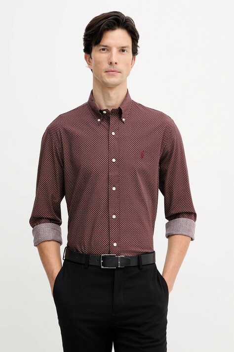 Košulja Polo Ralph Lauren boja: smeđa, regular, s button-down ovratnikom, 710P00520