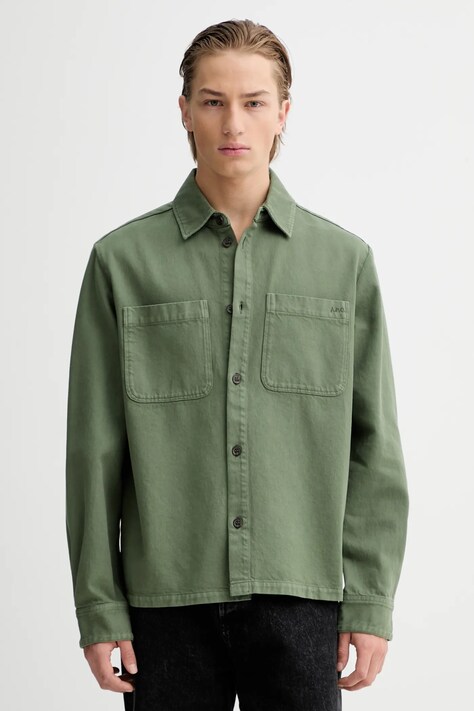 A.P.C. koszula bawełniana Surchemise Leon męska kolor zielony regular z kołnierzykiem klasycznym COGZV.H32019
