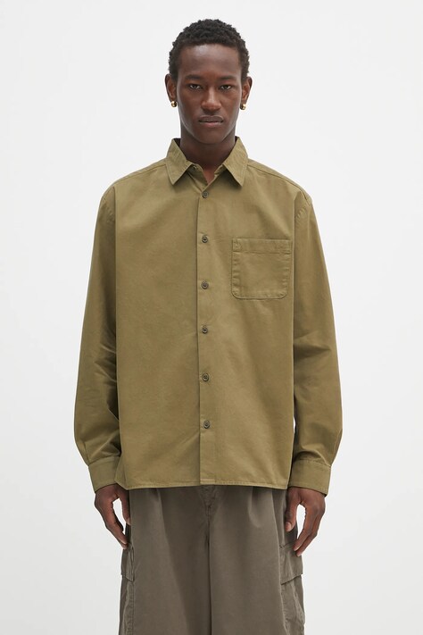 A.P.C. koszula bawełniana Chemise Malo Logo męska kolor zielony relaxed z kołnierzykiem klasycznym COHKU.H12553