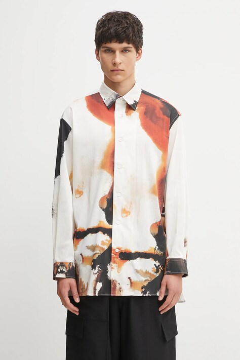 Y-3 koszula Graphic męska kolor beżowy relaxed z kołnierzykiem klasycznym JX4804