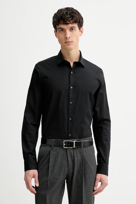 Calvin Klein koszula męska kolor czarny slim z kołnierzykiem włoskim LV019EU006