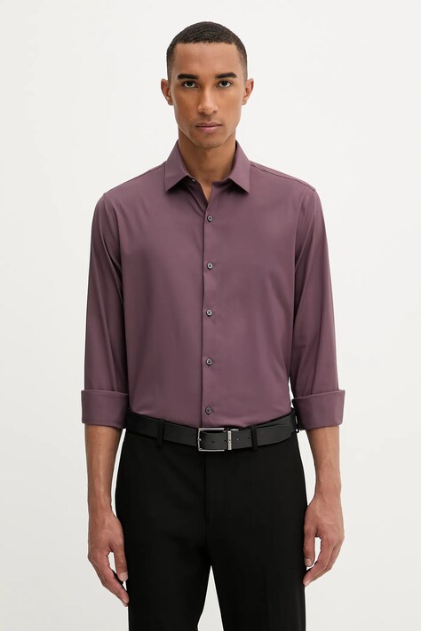 Košeľa Calvin Klein bordová farba, slim, s klasickým golierom, LV019EU073